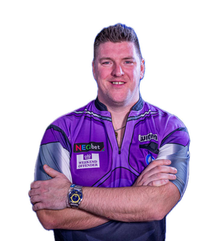 Spielerporträt von Daryl Gurney, professioneller Dartspieler.