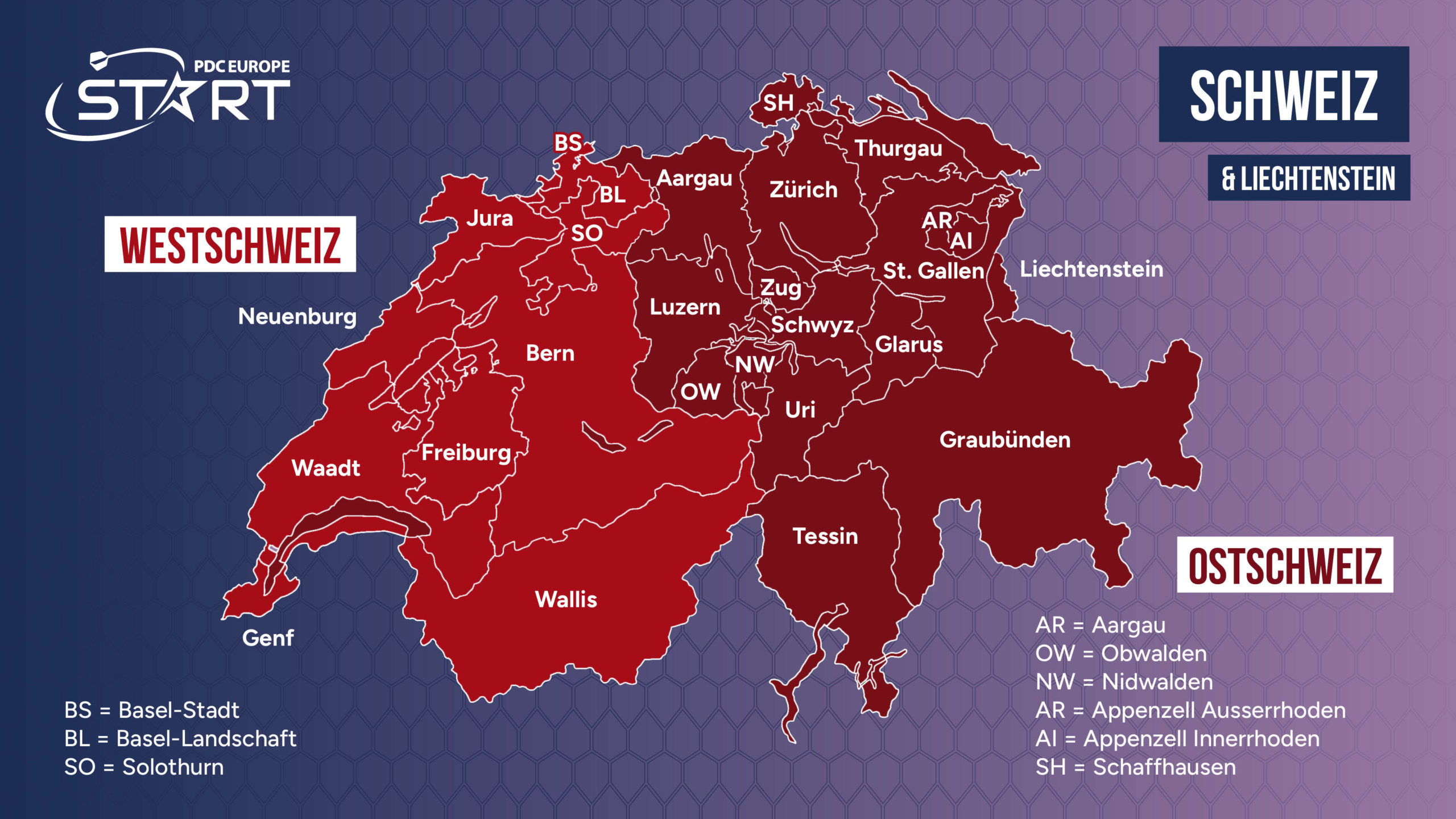 Regionen von PDCE Start in der Schweiz.